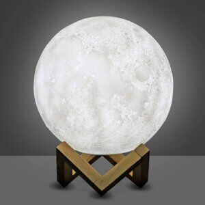 Led Moon Lamp White Night Light Touch Sensor with Wooden Stand & USB Cable